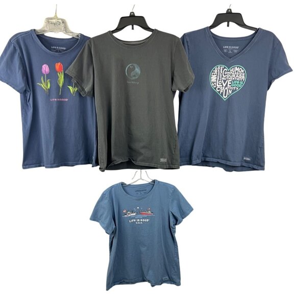 Life Is Good Tops - Life Is Good Women's L Crusher T-Shirt Lot of 4 Blue Flowers Boating